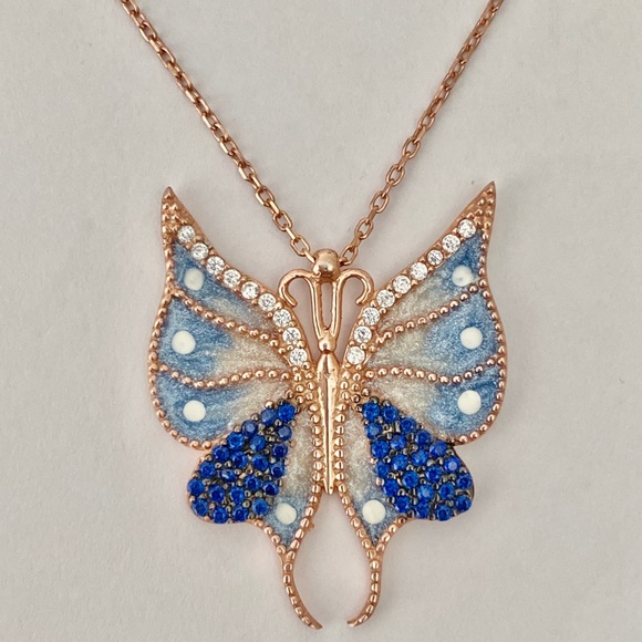 Jewelry - 🦋RESTOCK❣️Silver butterfly necklace sapphire cz